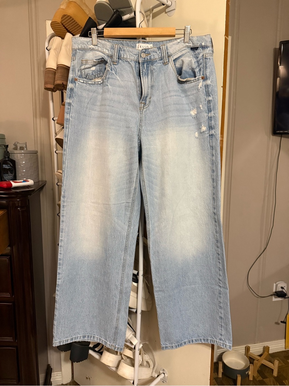 Cello High Rise Distressed Wide Leg Jeans